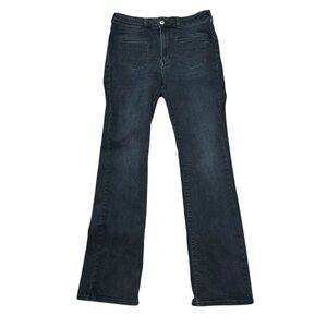 Anthropologie Pilcro black high rise boot cut jeans patch pockets size 31 tall